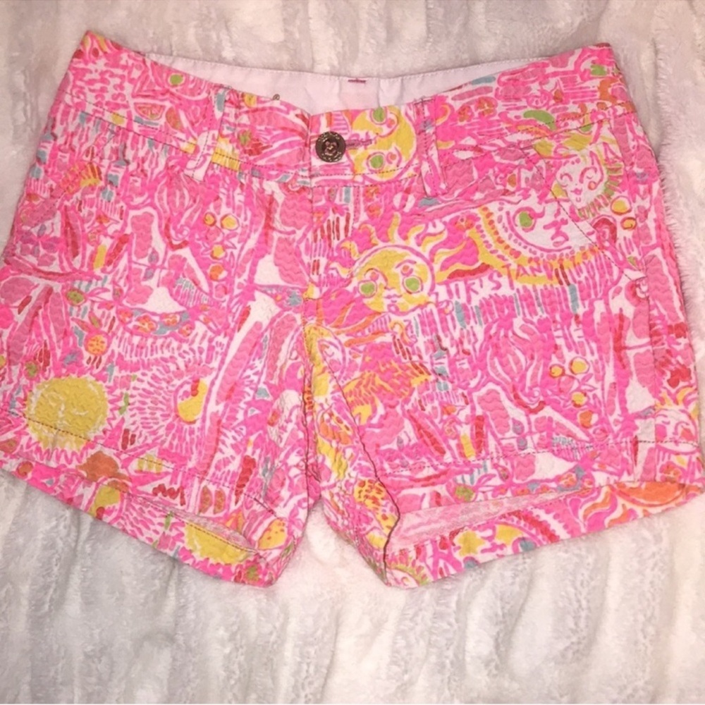 Lilly Pulitzer Pink Pout Kinis in the Keys Callahan Shorts w/ 4.5” inseam Sz 0